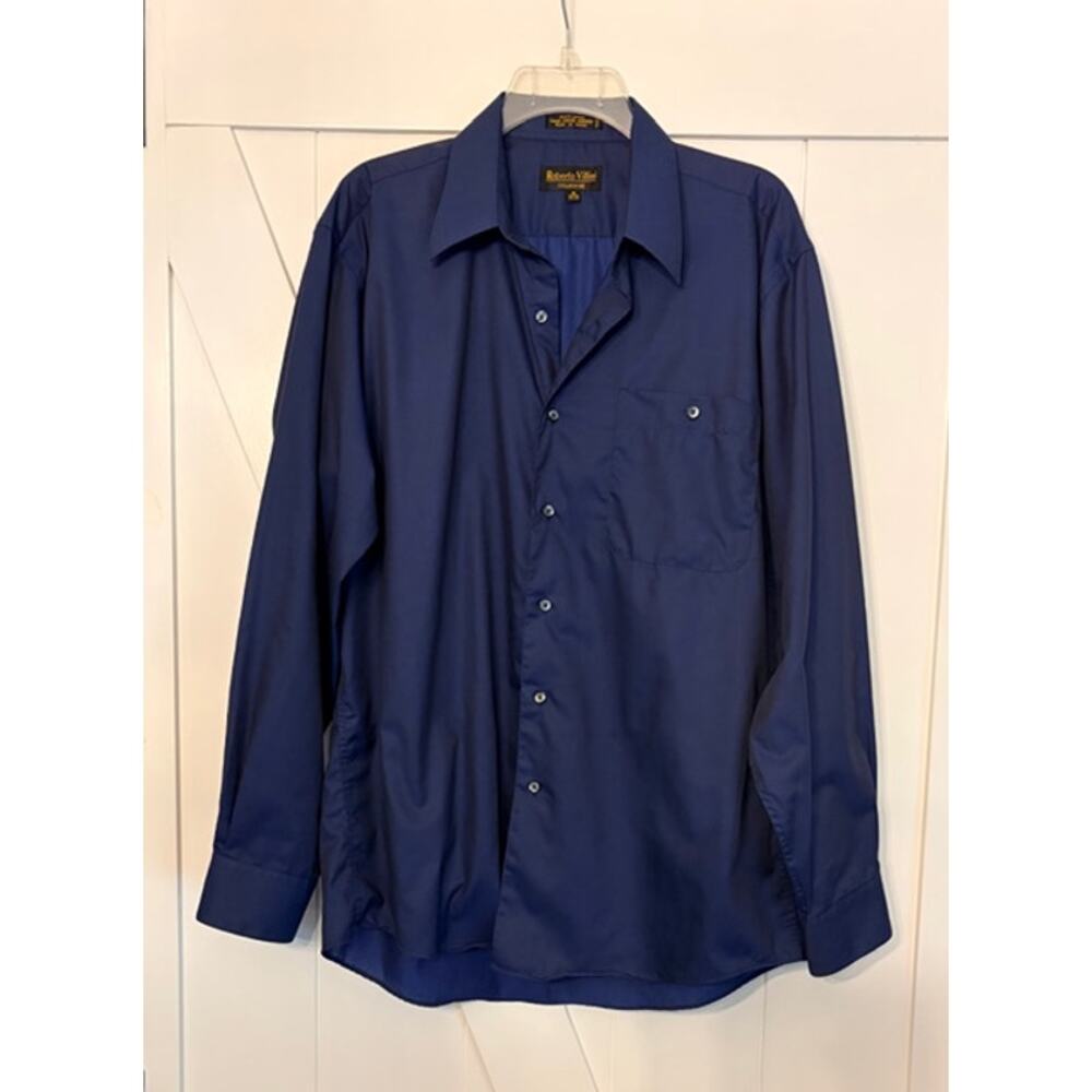 Roberto Villini Mens Blue Long Sleeve Button Up Dress Shirt Size 16-34/35